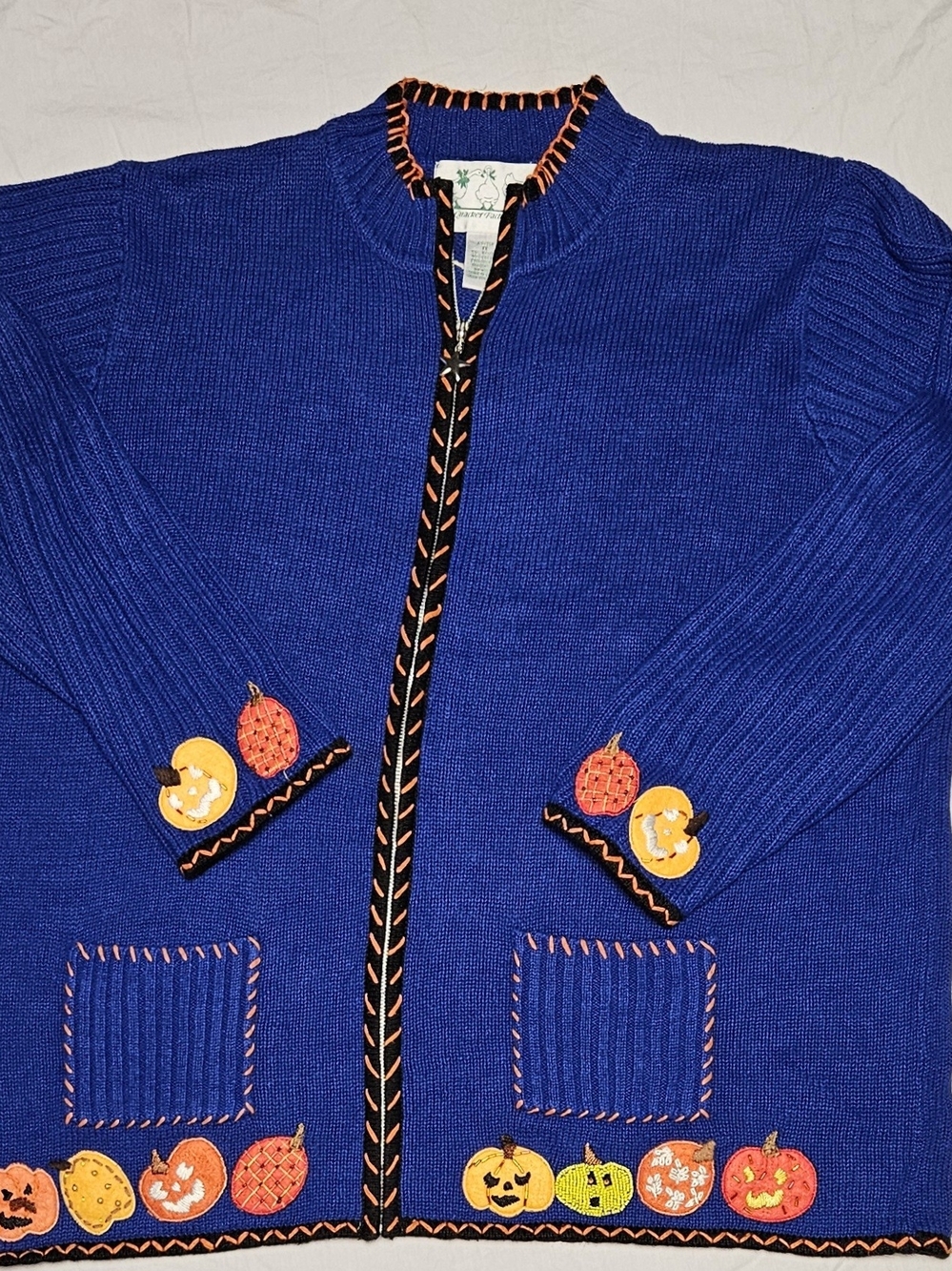 Vintage Quacker Factory Halloween Owl Moon Pumpkin Cardigan 1X